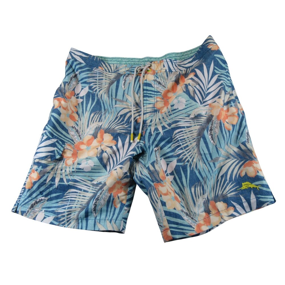 Tommy Bahama Mens Swim Trunks XL‎ x 9 Blue Floral Recycled Polyester Drawstring